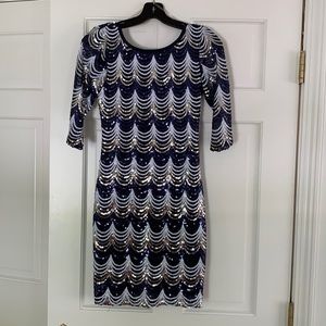 Crystal doll white silver and blue sequenced dress